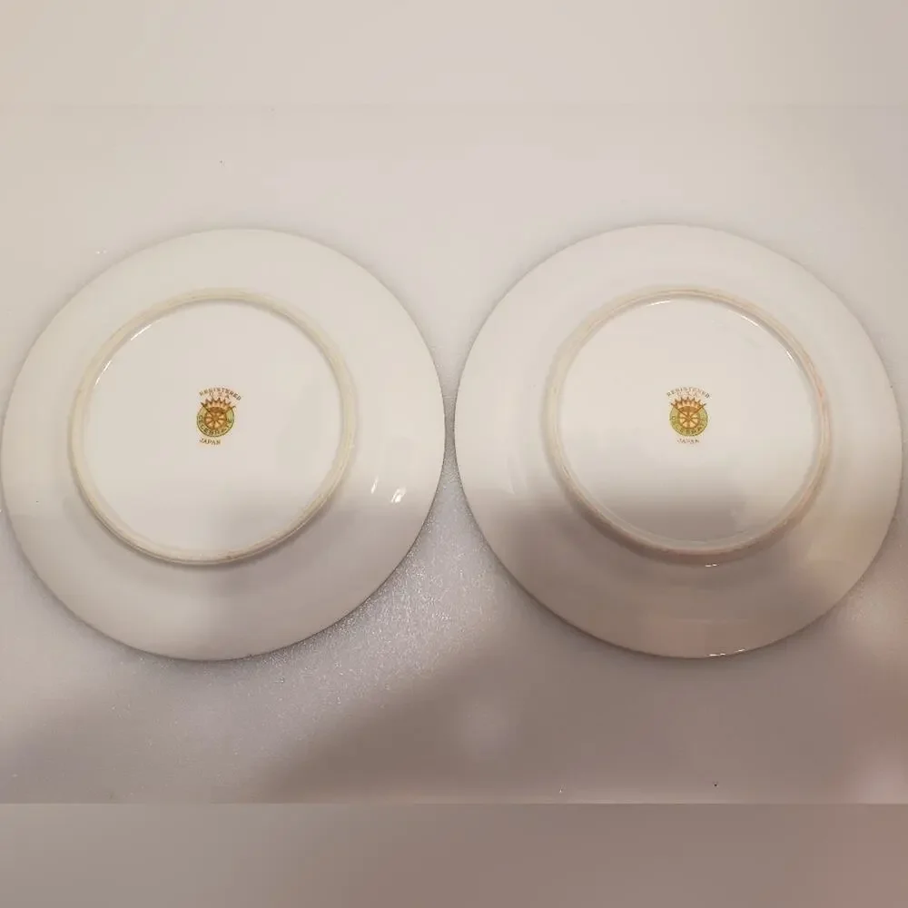 Celebrate Japan Moss Rose China 2 dessert plates gold edging‎